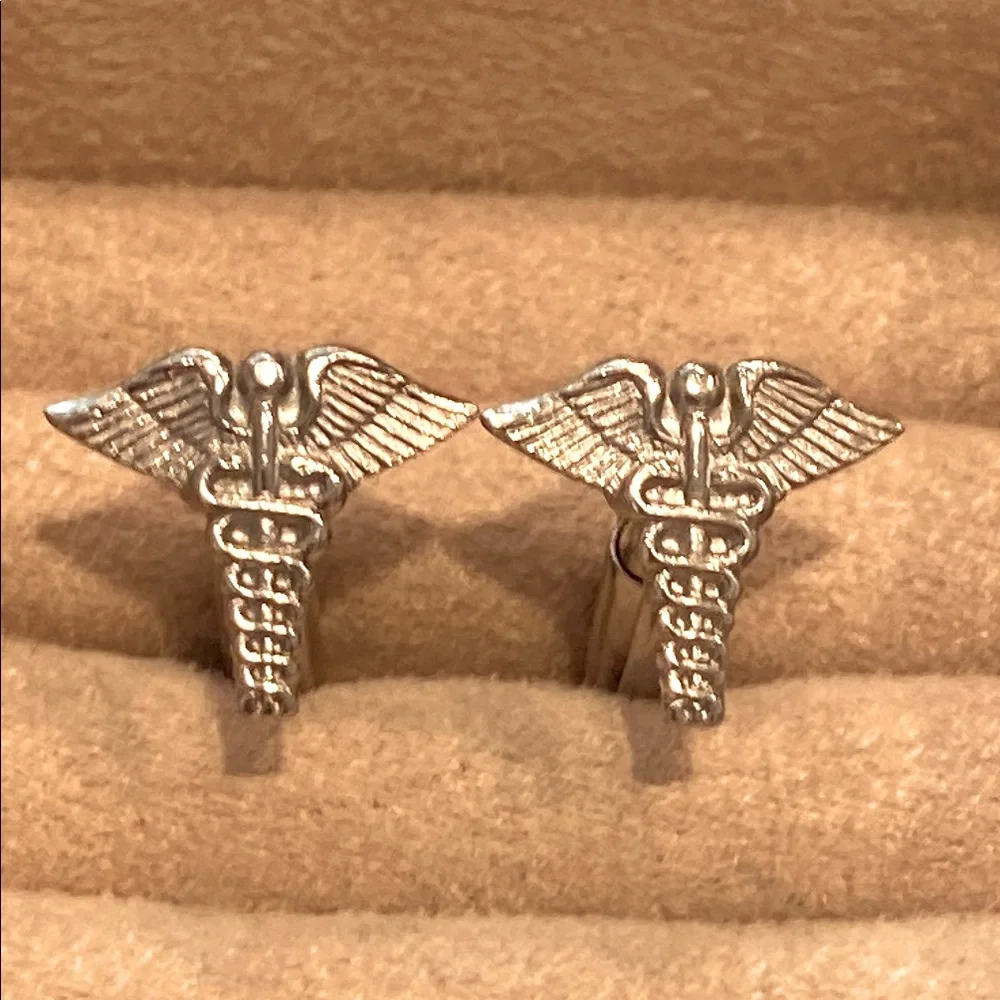 Vintage Silver Medical Caduceus Cufflinks